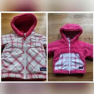 Patagonia Baby Reversible Tribbles Jacket, Pink And White Sherpa 6 Months